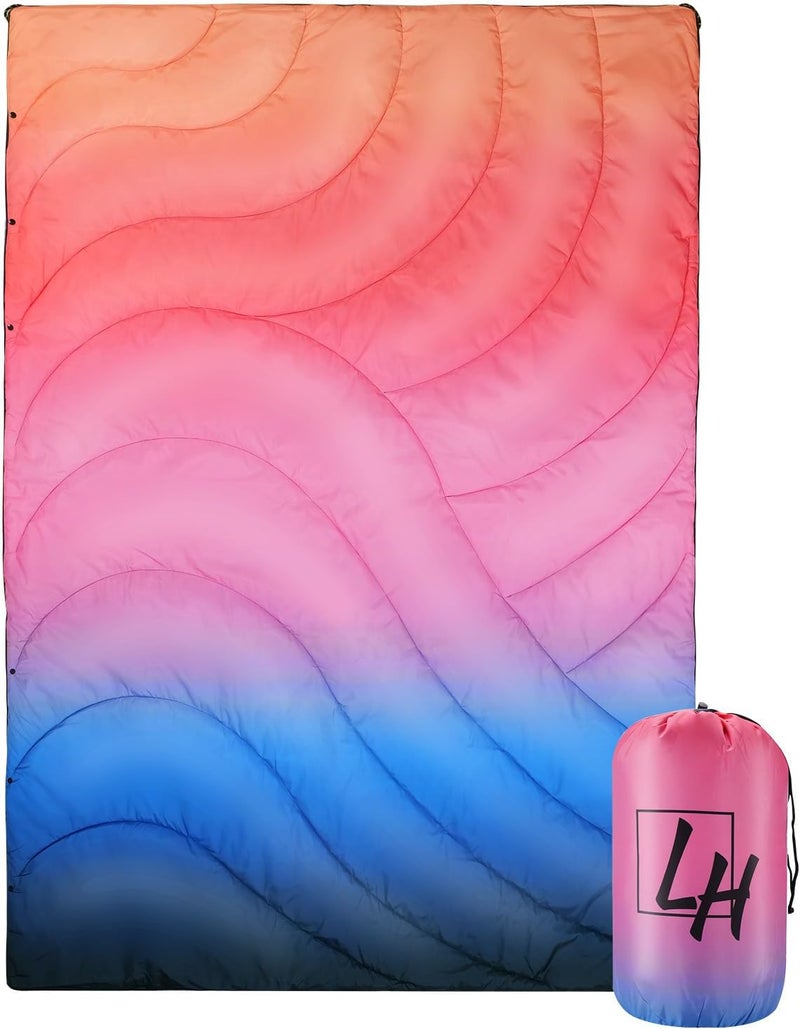 LH Outdoor Puffy Camping Blanket, Lightweight Down Alternative Puffy Waterproof Stadium Blanket with Portable Bag, Lightweight Camping Blanket for 2 People, Cold Weather, Sports, Travel, Car, 79*54 inch - Image 1